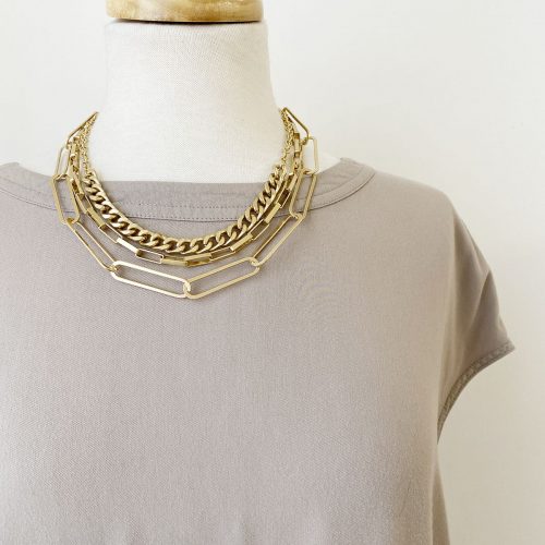 Gold Statement Necklace On Chain With Multi Max Link Metal Chain